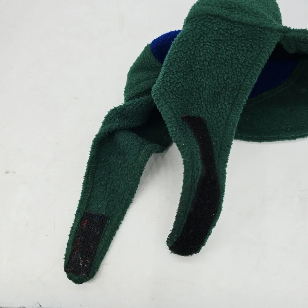 Vintage 90s LL Bean Hat 24-36M Fleece Cap Colorblock USA Ear Flap Brim Beanie